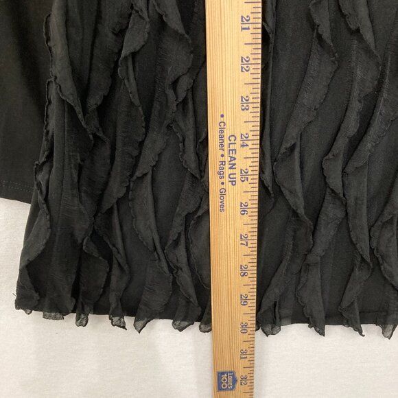 New Antthony Large Black Ruffle Textured Stretch Knit Long Sleeve Top Evening - Picture 5 of 10